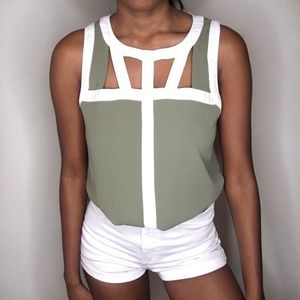 Candies muted GREEN, flowy Tank Top Blouse with cutout